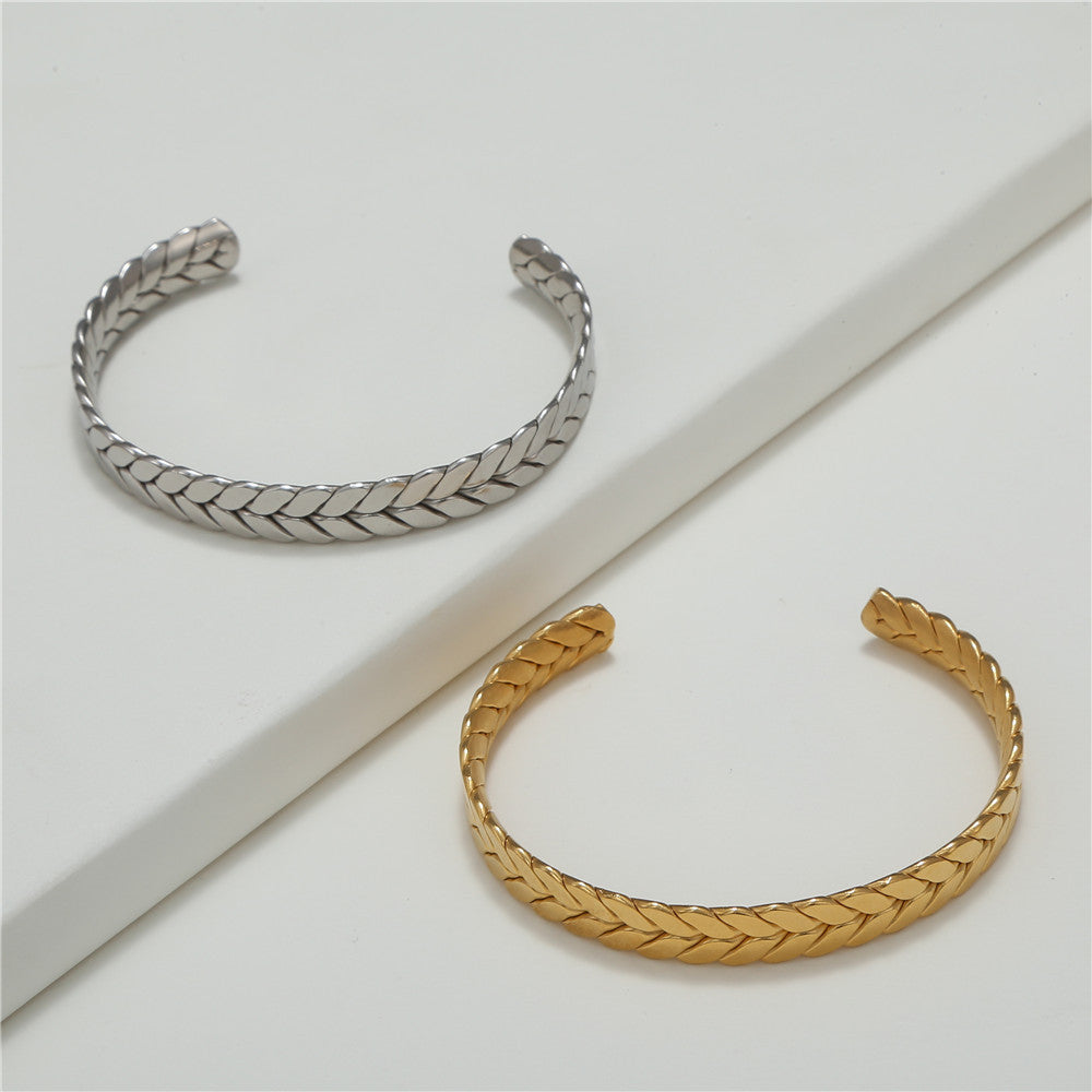 5pcs/lot Leaf Pattern Stainless Steel Open Bangle for Women Mix Color-5pcs Women Bracelets Charms Beads Beyond