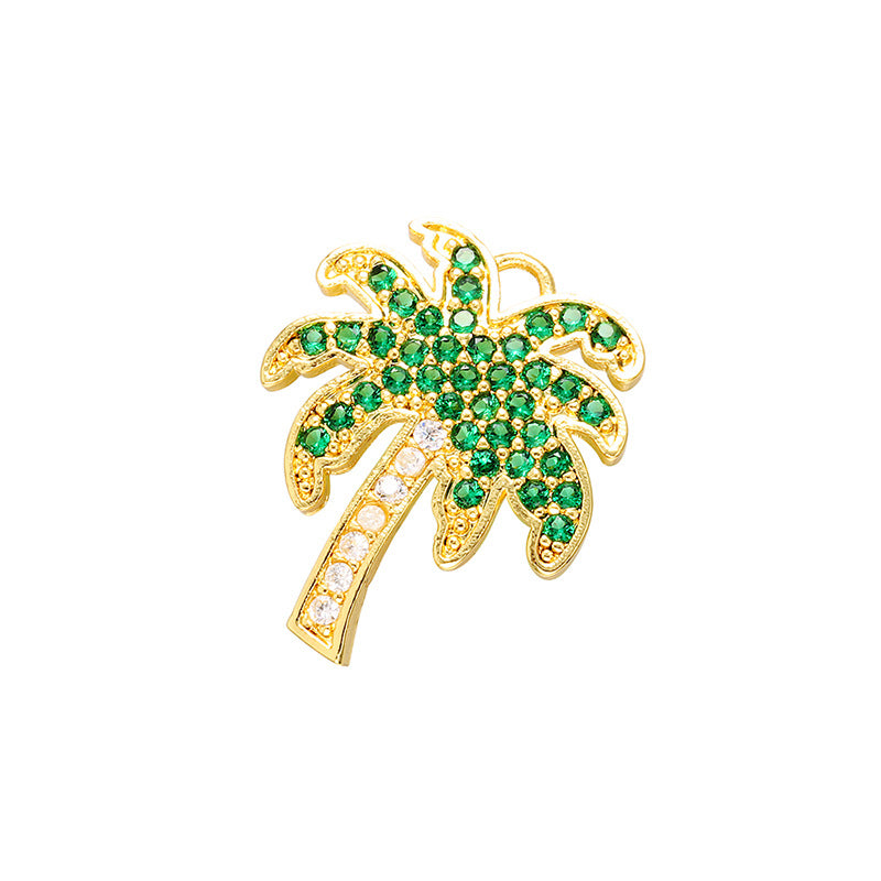 10pcs/lot CZ Paved Coconut Tree Charms Green in Gold CZ Paved Charms Charms Beads Beyond