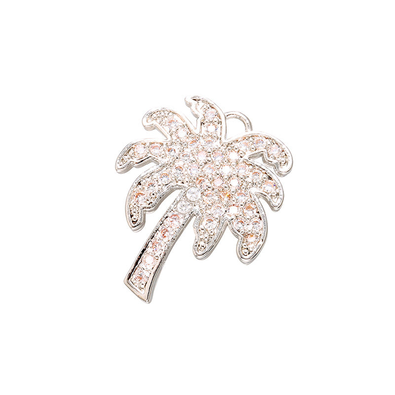 10pcs/lot CZ Paved Coconut Tree Charms Clear in Silver CZ Paved Charms Charms Beads Beyond