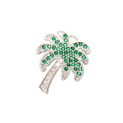 10pcs/lot CZ Paved Coconut Tree Charms Green in Silver CZ Paved Charms Charms Beads Beyond