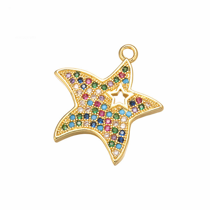 10pcs/lot 21*12mm Multicolor CZ Paved Star Charms Gold CZ Paved Charms Colorful Zirconia Sun Moon Stars Charms Beads Beyond