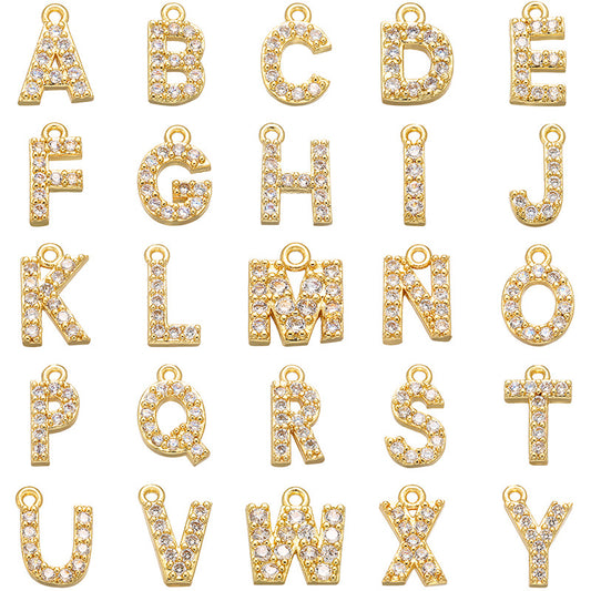 26pcs/lot 8*8.5mm CZ Paved Initial Letter Alphabet Charms CZ Paved Charms Initials & Numbers Small Sizes Charms Beads Beyond