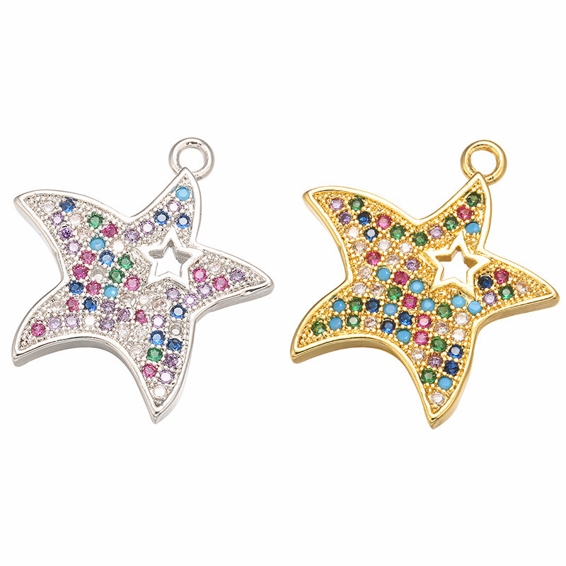 10pcs/lot 21*12mm Multicolor CZ Paved Star Charms Mix Color CZ Paved Charms Colorful Zirconia Sun Moon Stars Charms Beads Beyond