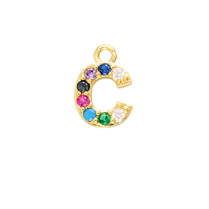 26pcs/lot 10*13mm Multicolor CZ Paved Initial Letter Alphabet Charms CZ Paved Charms Colorful Zirconia Initials & Numbers Small Sizes Charms Beads Beyond