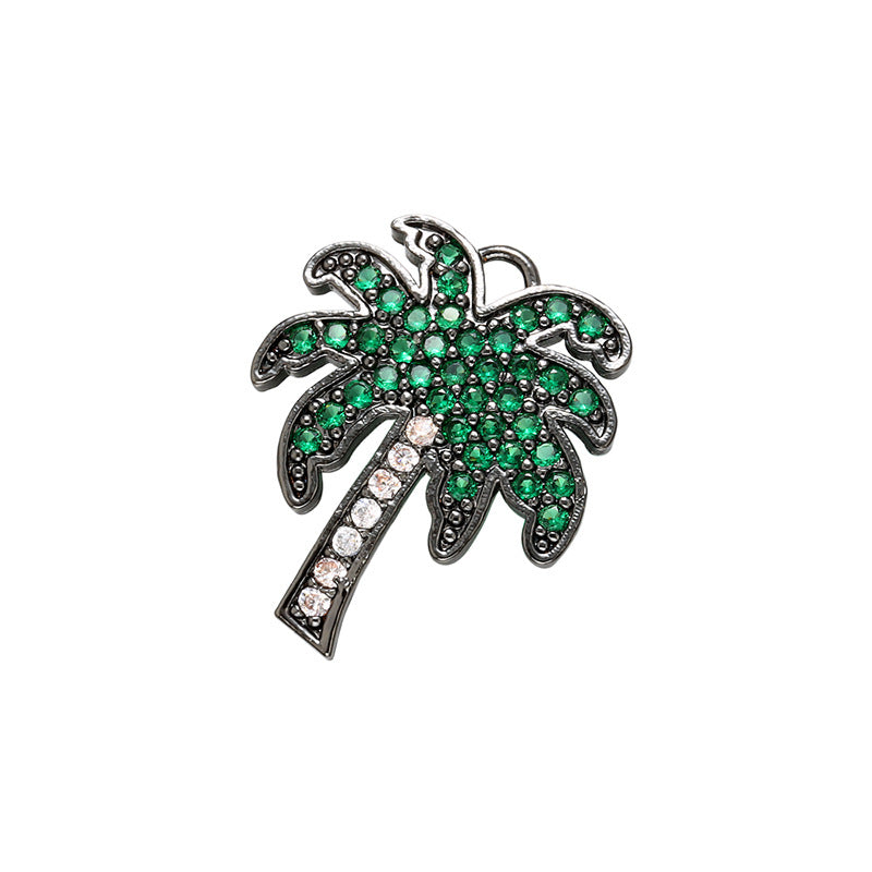 10pcs/lot CZ Paved Coconut Tree Charms Green in Black CZ Paved Charms Charms Beads Beyond