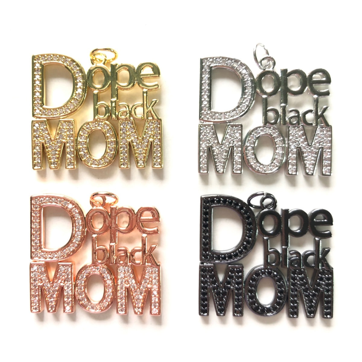 10pcs/lot CZ Pave Dope Black Mom Word Charms-Mother's Day Mix Colors CZ Paved Charms Mother's Day New Charms Arrivals Charms Beads Beyond