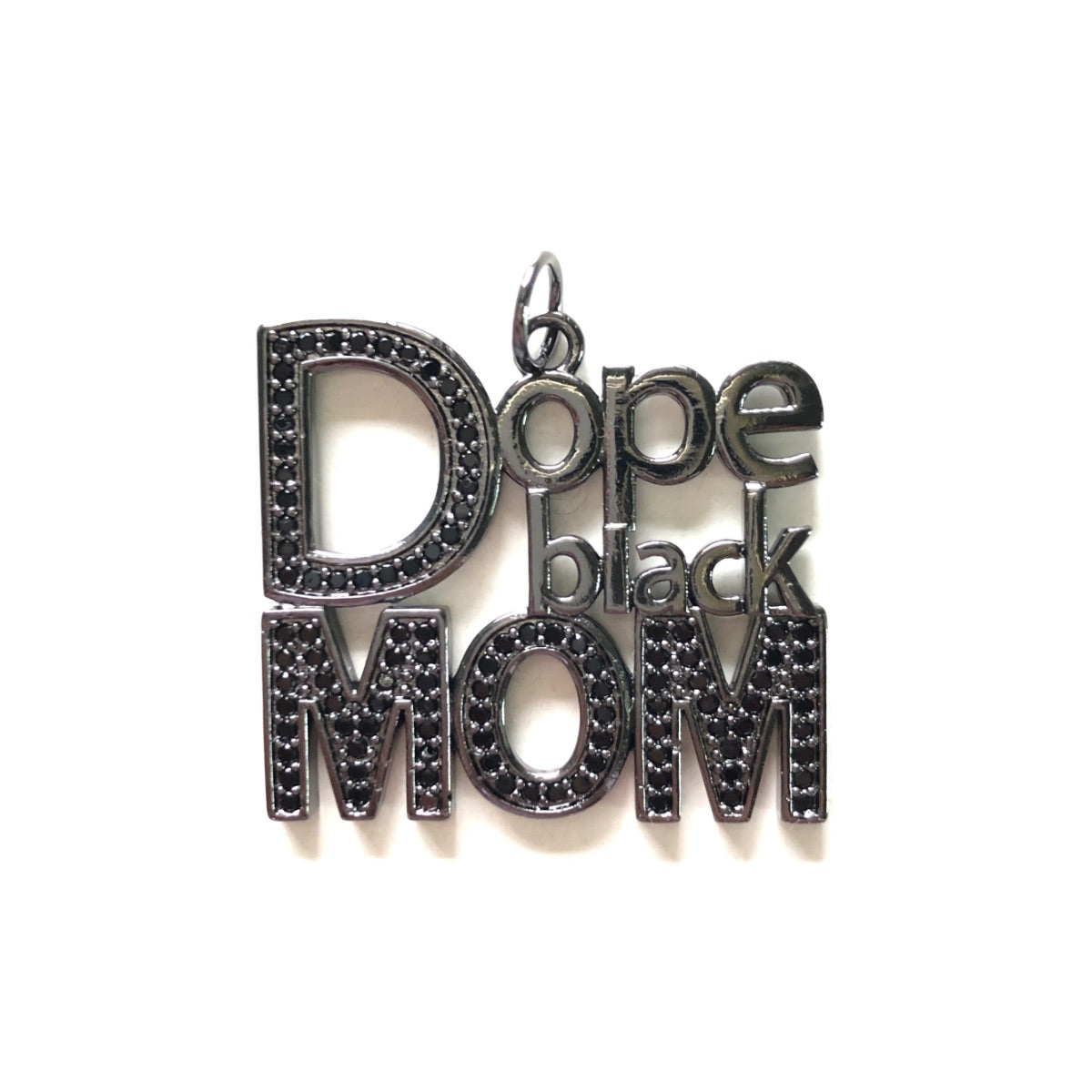 10pcs/lot CZ Pave Dope Black Mom Word Charms-Mother's Day Black on Black CZ Paved Charms Mother's Day New Charms Arrivals Charms Beads Beyond