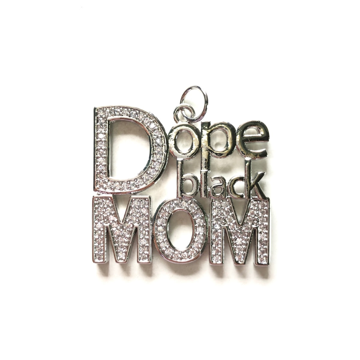 10pcs/lot CZ Pave Dope Black Mom Word Charms-Mother's Day Silver CZ Paved Charms Mother's Day New Charms Arrivals Charms Beads Beyond