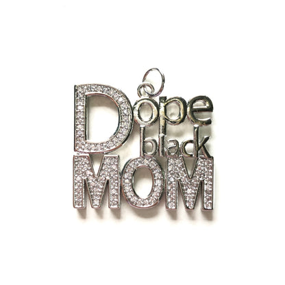 10pcs/lot CZ Pave Dope Black Mom Word Charms-Mother's Day Silver CZ Paved Charms Mother's Day New Charms Arrivals Charms Beads Beyond