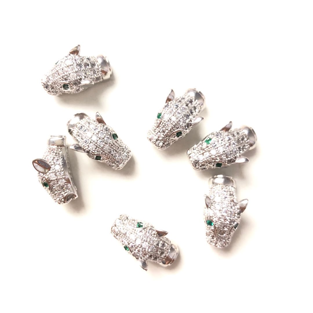 10pcs/lot 15 *10mm Clear CZ Paved Panther Spacers Silver CZ Paved Spacers Animal Spacers Charms Beads Beyond
