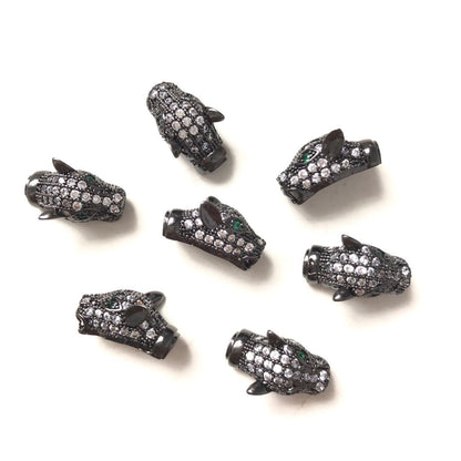 10pcs/lot 15 *10mm Clear CZ Paved Panther Spacers Black CZ Paved Spacers Animal Spacers Charms Beads Beyond
