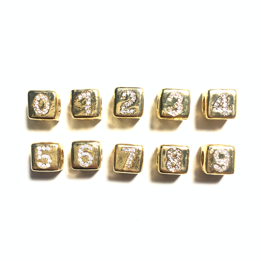 10pcs/lot 7.6mm CZ Paved Number Cubic Spacers-Gold CZ Paved Spacers Cubic Beads Initials & Numbers Charms Beads Beyond
