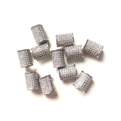 10pcs/lot 10*8mm CZ Paved Cylinder Rondelle Spacers Silver CZ Paved Spacers Rondelle Beads Charms Beads Beyond
