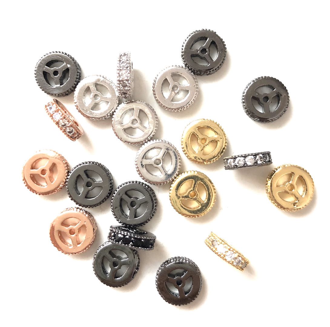 30pcs/lot 8*2.5mm CZ Paved Wheel Rondelle Spacers Mix Color CZ Paved Spacers Rondelle Beads Charms Beads Beyond
