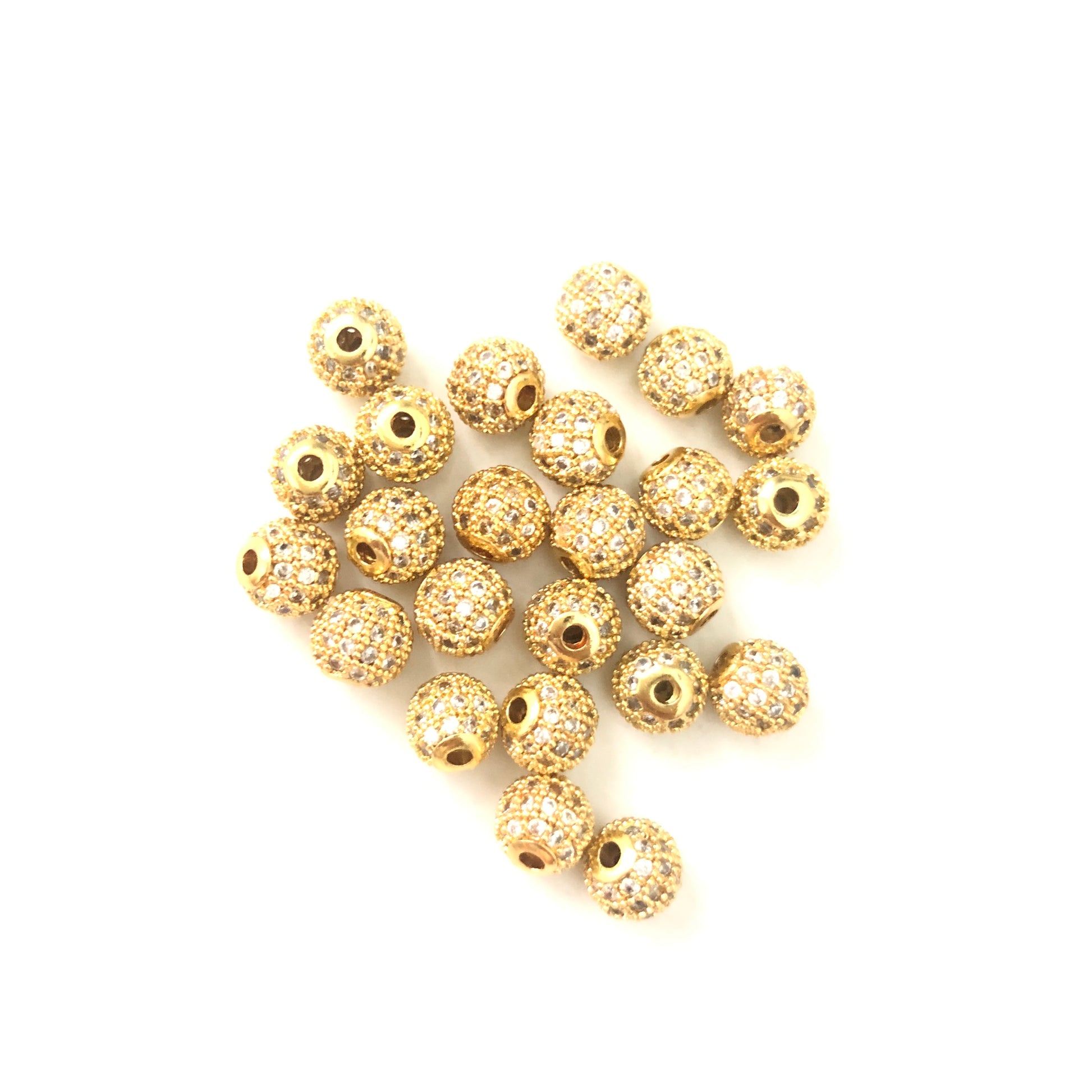 20pcs/lot 6mm Clear CZ Paved Ball Spacers Gold CZ Paved Spacers 6mm Beads Ball Beads Charms Beads Beyond