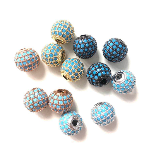 10pcs/lot 10mm Turquoise CZ Paved Ball Spacers Mix Color CZ Paved Spacers 10mm Beads Ball Beads Colorful Zirconia Charms Beads Beyond