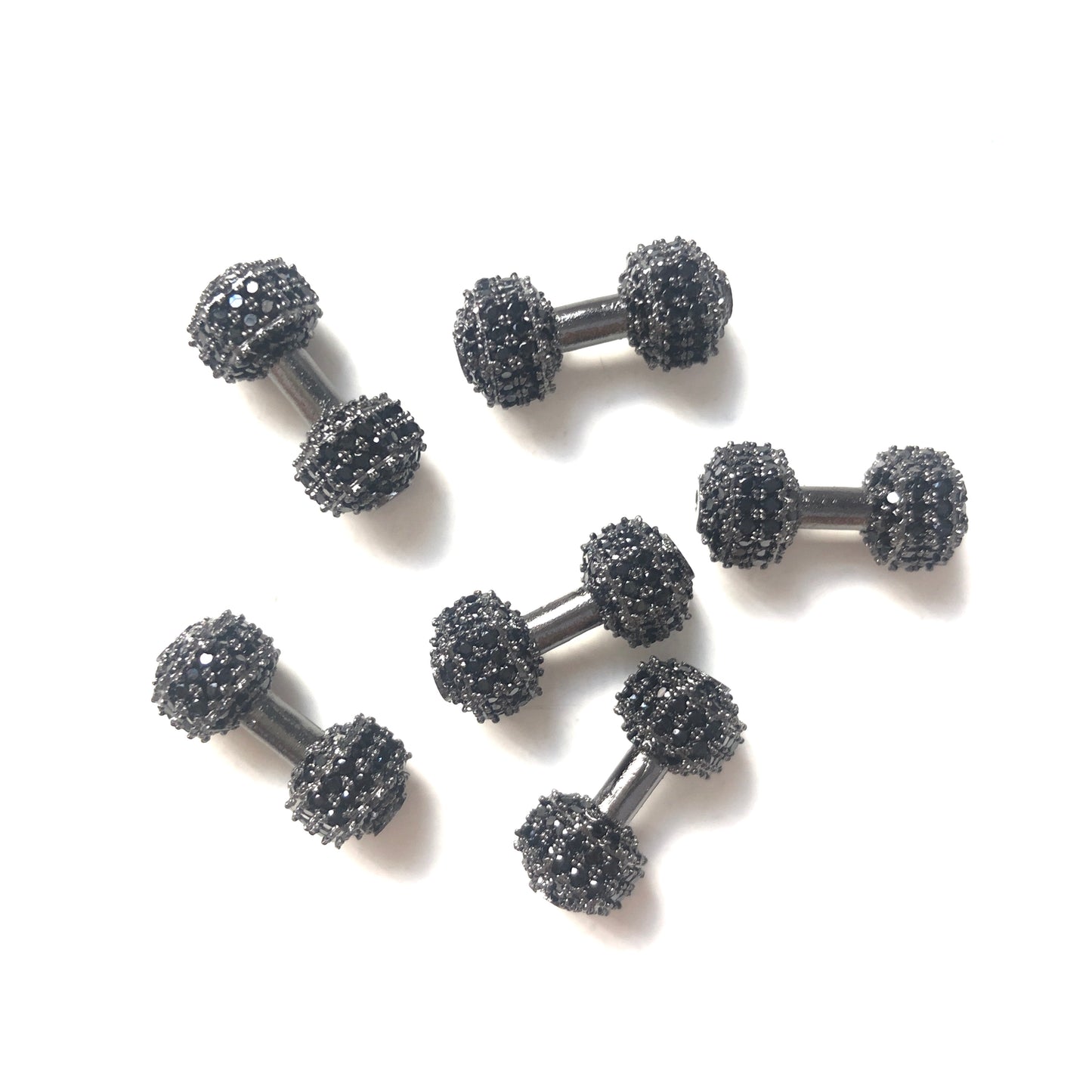 10pcs/lot 18*7.8mm CZ Paved Dumbbell Spacers Black on Black CZ Paved Spacers Charms Beads Beyond