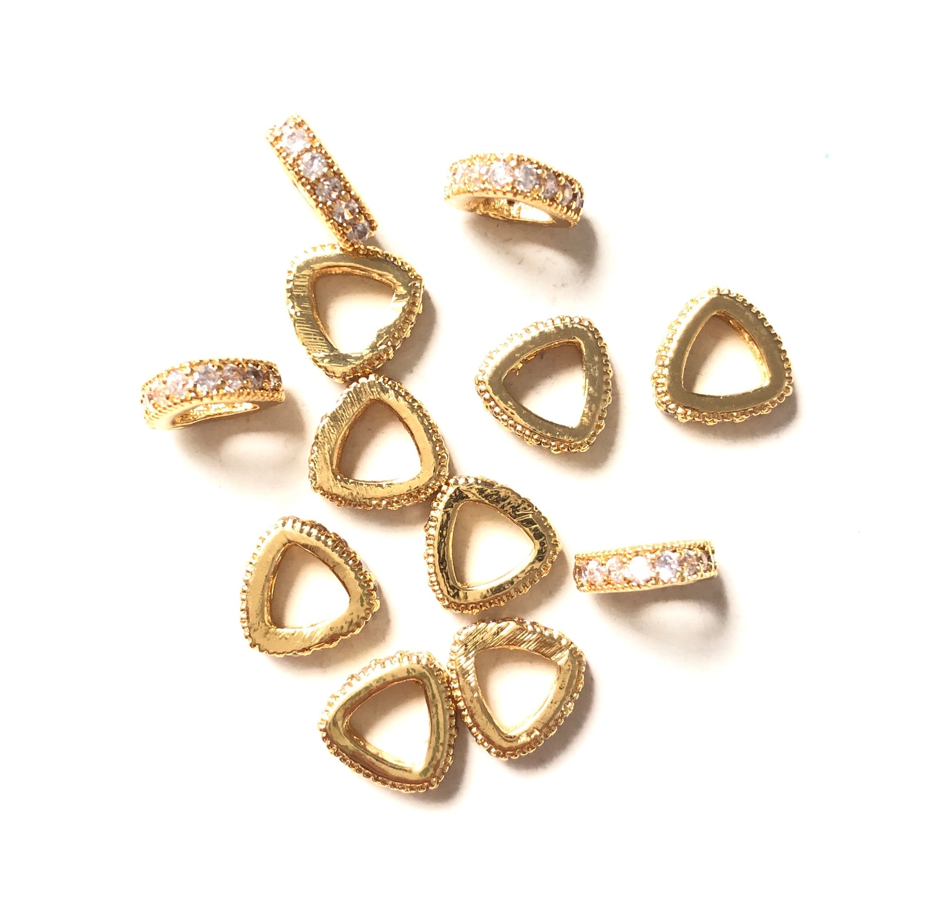 20pcs/lot 8*2.5mm CZ Paved Triangle Rondelle Spacers Gold CZ Paved Spacers Rondelle Beads Charms Beads Beyond