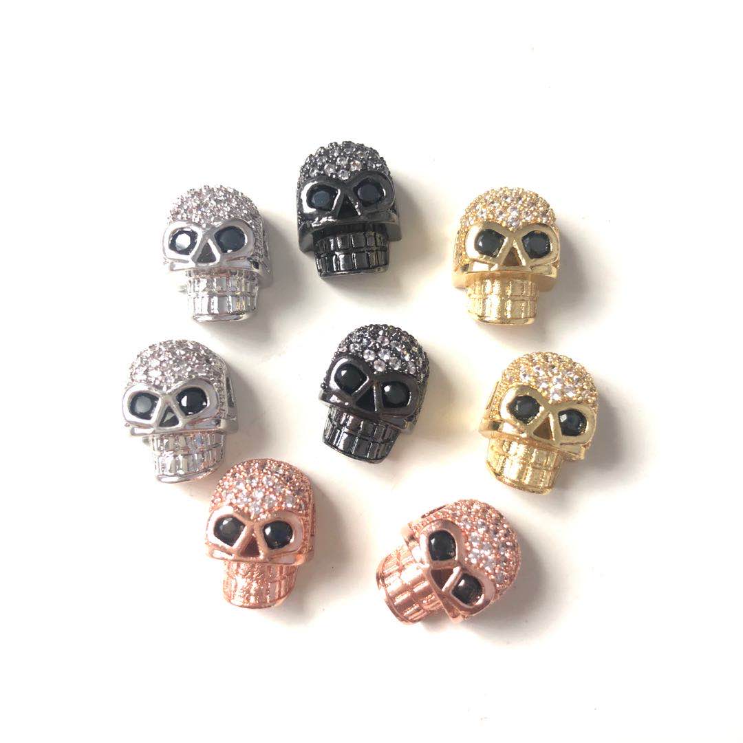 50pcs/lot CZ Paved Skull Head Spacers Mix Color Wholesale Charms Beads Beyond