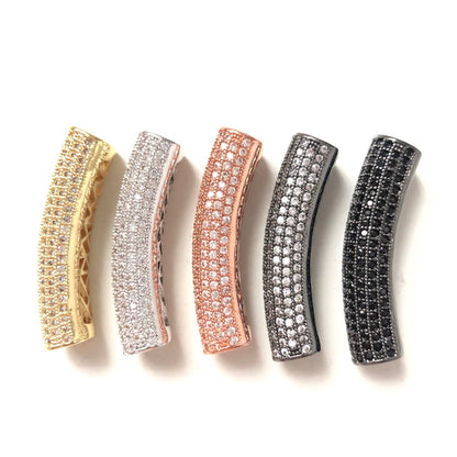 5-10pcs/lot 37.7*9mm CZ Paved Tube Bar Spacers Mix Colors CZ Paved Spacers Tube Bar Centerpieces Charms Beads Beyond