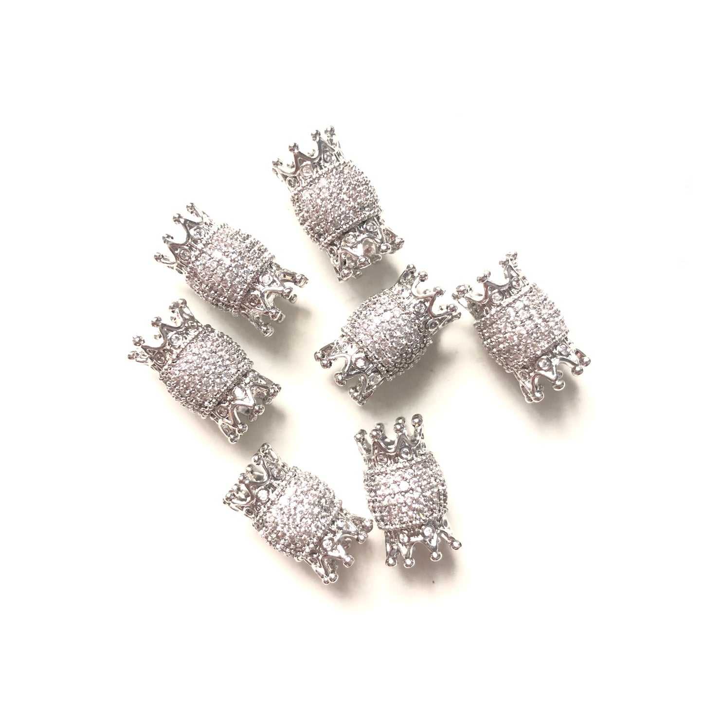 10pcs/lot 16*9mm CZ Paved Double Crown Spacers Silver CZ Paved Spacers Crown Beads Charms Beads Beyond
