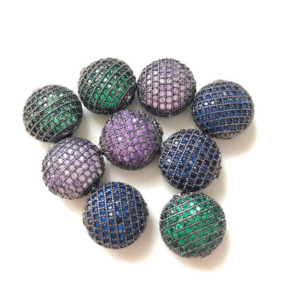 10pcs/lot 14*15mm CZ Paved Gunmetal Flat Round Centerpiece Spacers Mix Color CZ Paved Spacers Flat Round Spacers Charms Beads Beyond