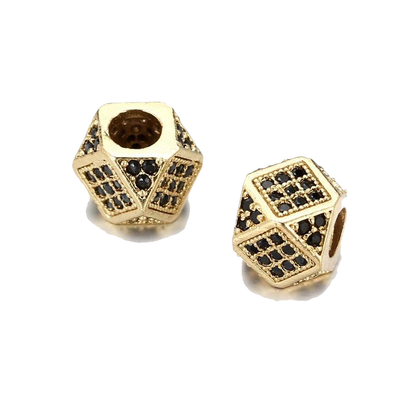 50pcs/lot Black CZ Paved Octagon Spacers Gold Wholesale Charms Beads Beyond