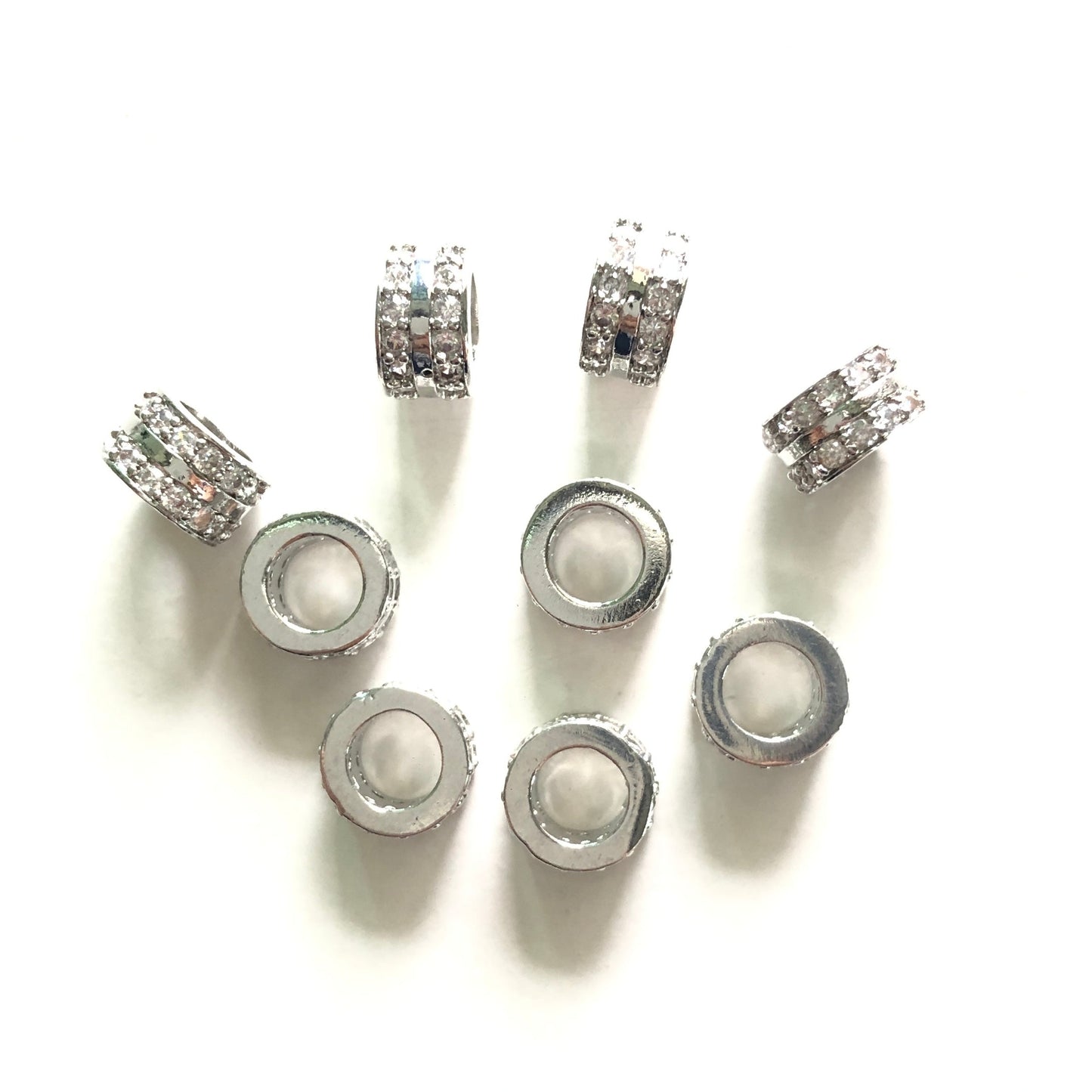 20pcs/lot 8.5*5.2mm Clear CZ Paved Wheel Rondelle Spacers Silver CZ Paved Spacers Rondelle Beads Charms Beads Beyond