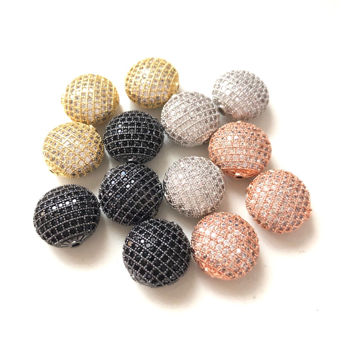 10pcs/lot 14*15mm CZ Paved Flat Round Ball Centerpiece Spacers Mix Color CZ Paved Spacers Flat Round Spacers Charms Beads Beyond