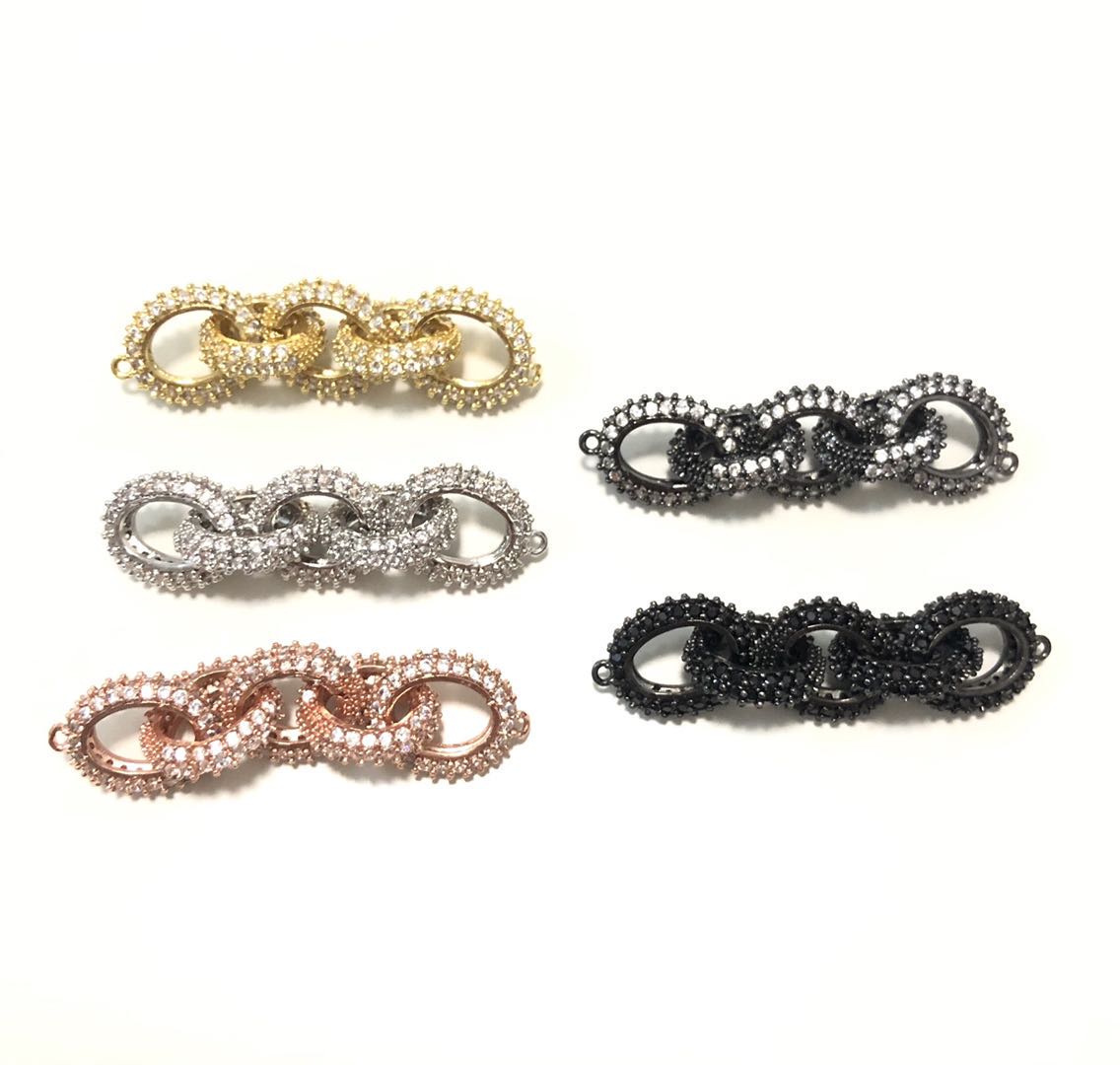 5-10pcs/lot 45*12mm CZ Paved 5-Circle Chain Connectors Mix Color CZ Paved Connectors Chain Charms Beads Beyond