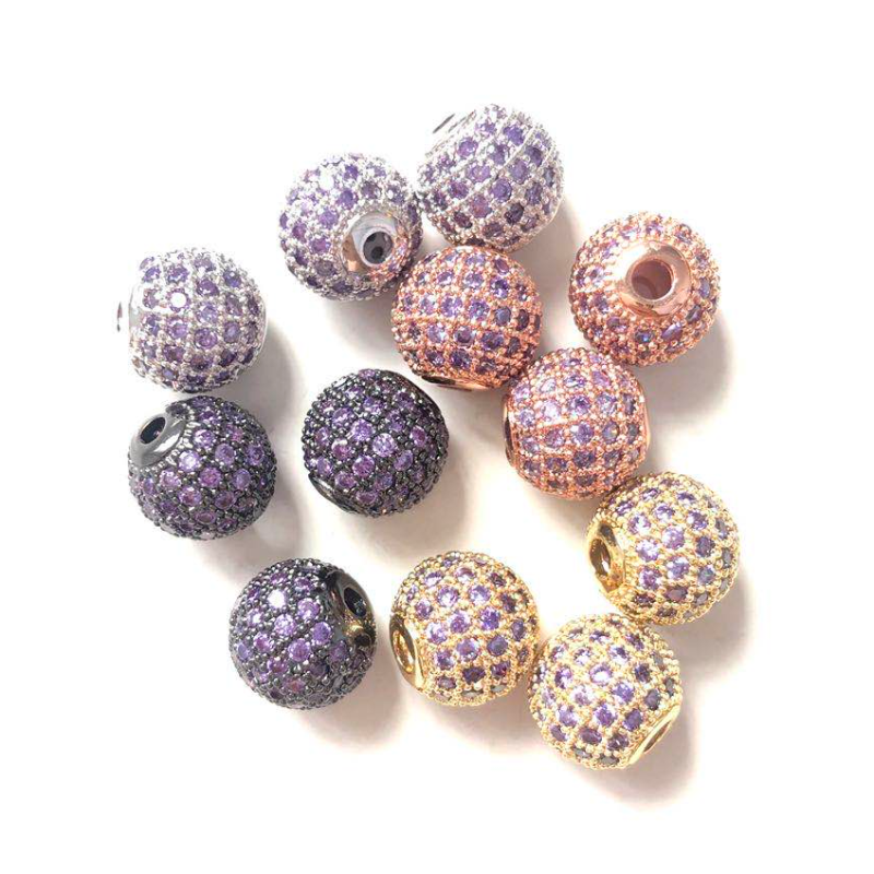 10pcs/lot 10mm Purple CZ Paved Ball Spacers Mix Colors CZ Paved Spacers 10mm Beads Ball Beads Colorful Zirconia Charms Beads Beyond