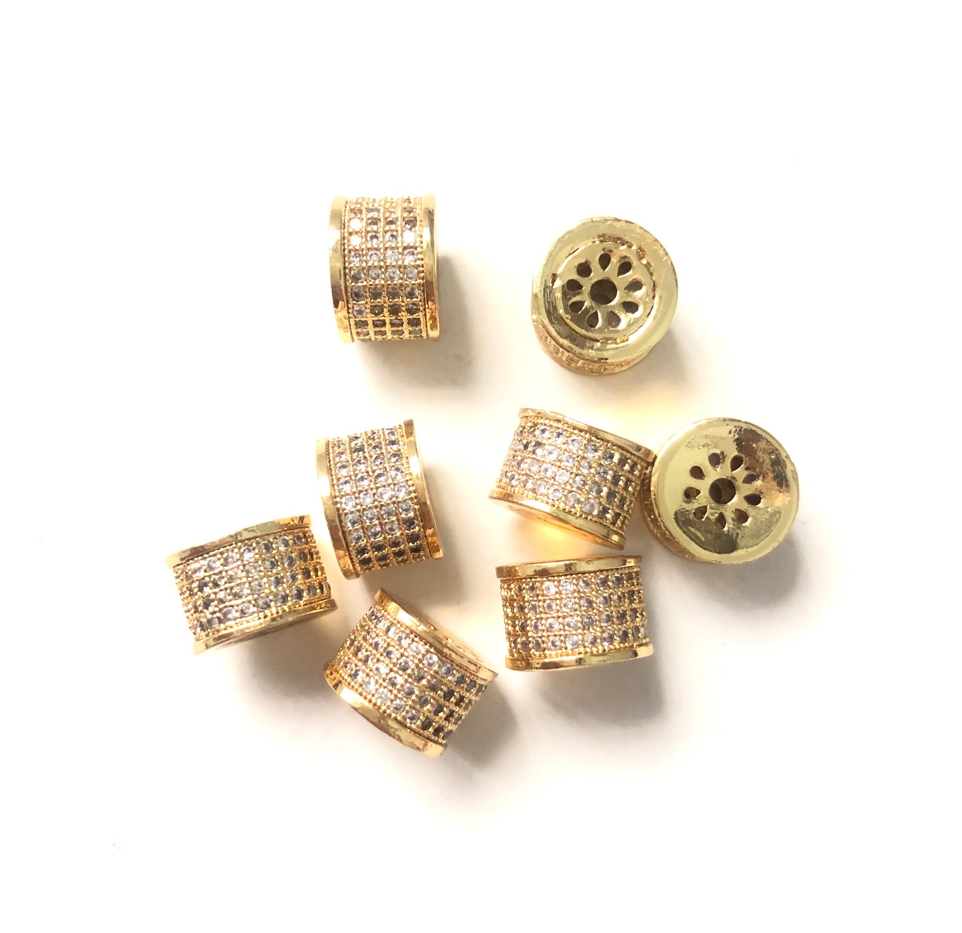10pcs/lot 9.5*6.5mm CZ Paved Cylinder Rondelle Spacers Gold CZ Paved Spacers Rondelle Beads Charms Beads Beyond