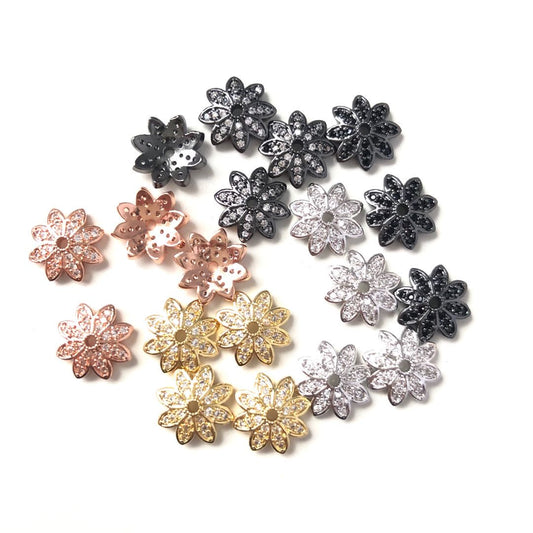 20pcs/lot 10.9mm CZ Paved Beads Caps Flower Spacers Mix Colors CZ Paved Spacers Beads Caps Charms Beads Beyond