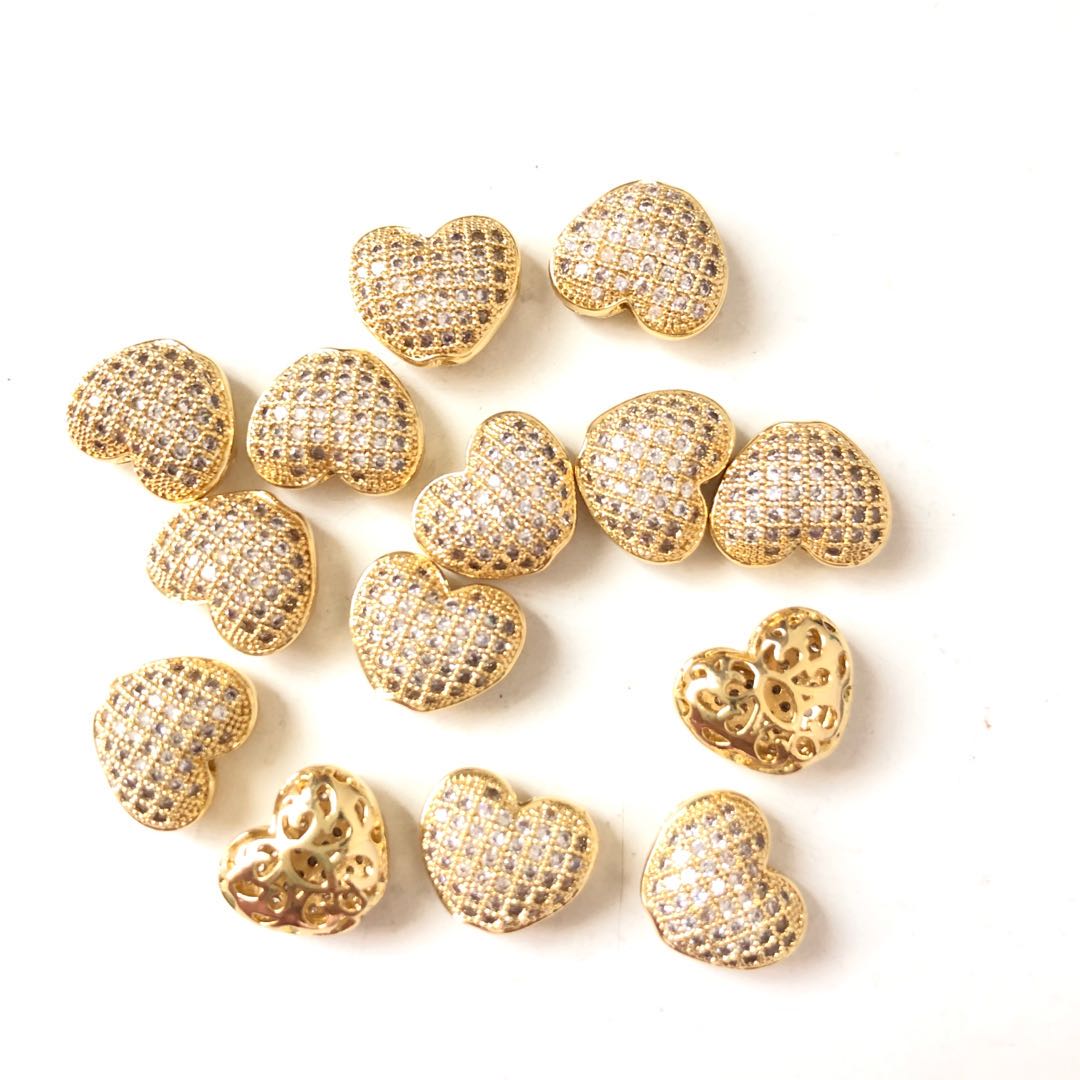 20pcs/lot 11*9mm CZ Paved Heart Centerpiece Spacers Gold CZ Paved Spacers Heart Spacers Charms Beads Beyond