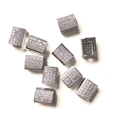 20pcs/lot 11*9mm CZ Paved Square Rondelle Spacers Silver CZ Paved Spacers Rondelle Beads Charms Beads Beyond