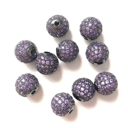 10pcs/lot 10mm Purple CZ Paved Ball Spacers Black CZ Paved Spacers 10mm Beads Ball Beads Colorful Zirconia Charms Beads Beyond