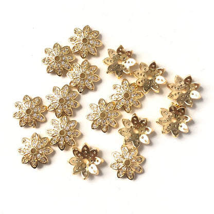 20pcs/lot 10.9mm CZ Paved Beads Caps Flower Spacers Gold CZ Paved Spacers Beads Caps Charms Beads Beyond