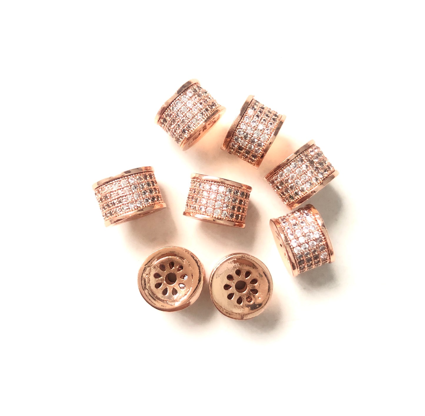 10pcs/lot 9.5*6.5mm CZ Paved Cylinder Rondelle Spacers Rose Gold CZ Paved Spacers Rondelle Beads Charms Beads Beyond