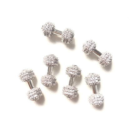 10pcs/lot 18*7.8mm CZ Paved Dumbbell Spacers Silver CZ Paved Spacers Charms Beads Beyond