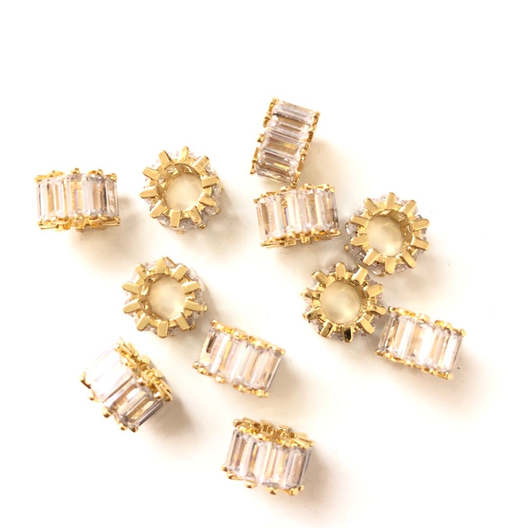10pcs/lot 9.5*6.4mm Clear CZ Paved Big Hole Spacers Gold CZ Paved Spacers Big Hole Beads New Spacers Arrivals Charms Beads Beyond