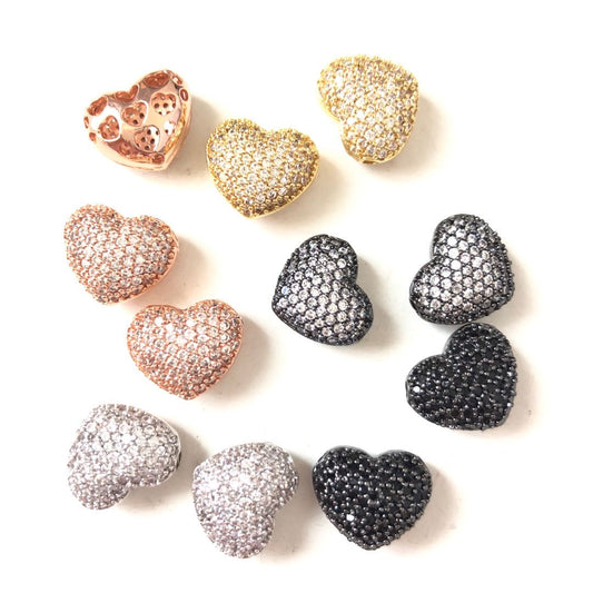 10pcs/lot 13*11mm CZ Paved Big Heart Centerpiece Spacers Mix Color CZ Paved Spacers Heart Spacers Charms Beads Beyond