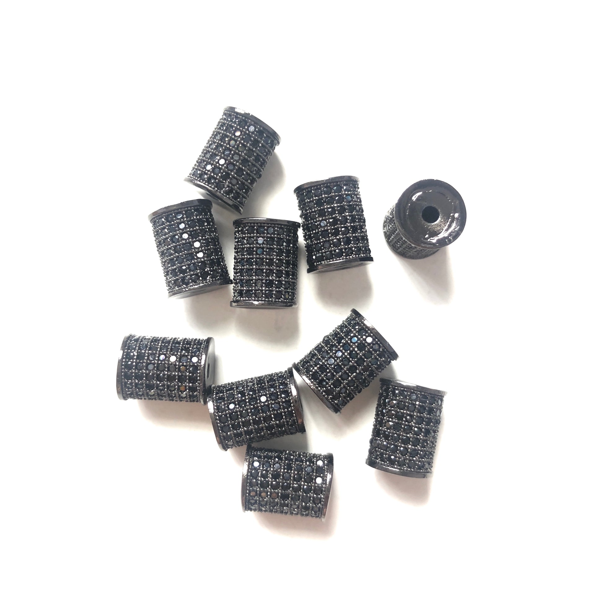 10pcs/lot 10*8mm CZ Paved Cylinder Rondelle Spacers Black on Black CZ Paved Spacers Rondelle Beads Charms Beads Beyond