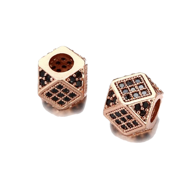 50pcs/lot Black CZ Paved Octagon Spacers Rose Gold Wholesale Charms Beads Beyond