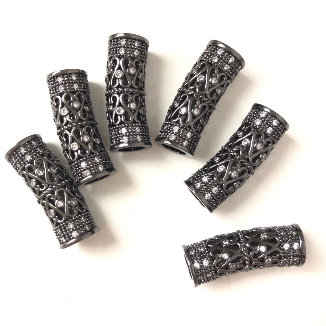 10pcs/lot 24.7*9.3mm CZ Paved Hollow Long Tube Bar Spacers Black CZ Paved Spacers Tube Bar Centerpieces Charms Beads Beyond