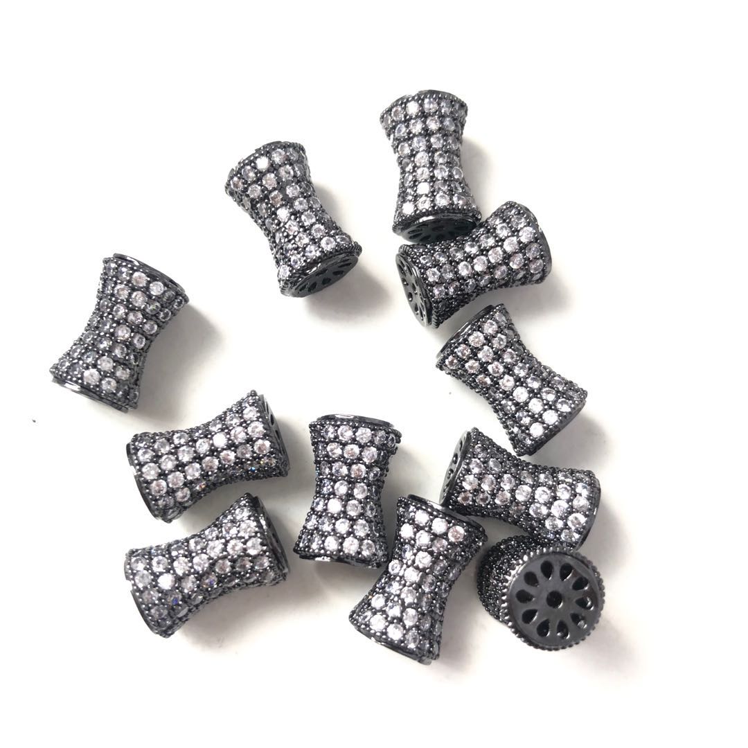 10-20pcs/lot 13.6*9.5mm CZ Paved Hourglass Spacers Clear on Black CZ Paved Spacers Hourglass Beads Charms Beads Beyond