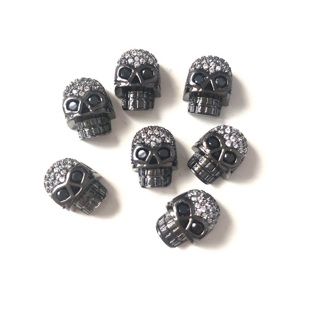 50pcs/lot CZ Paved Skull Head Spacers Black Wholesale Charms Beads Beyond