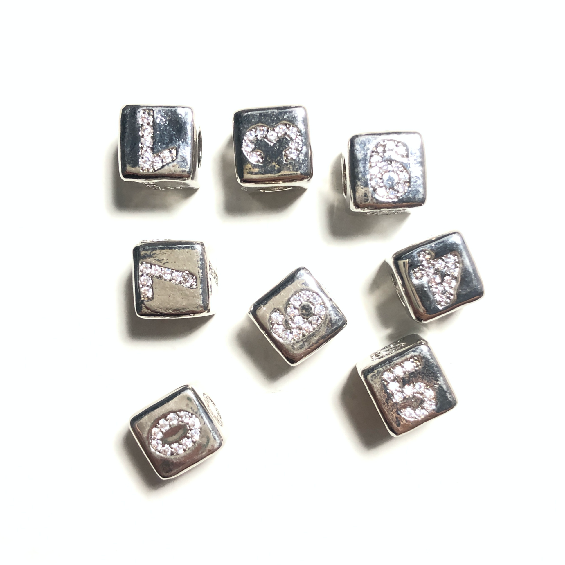 10pcs/lot 7.6mm CZ Paved Number Cubic Spacers-Silver CZ Paved Spacers Cubic Beads Initials & Numbers Charms Beads Beyond