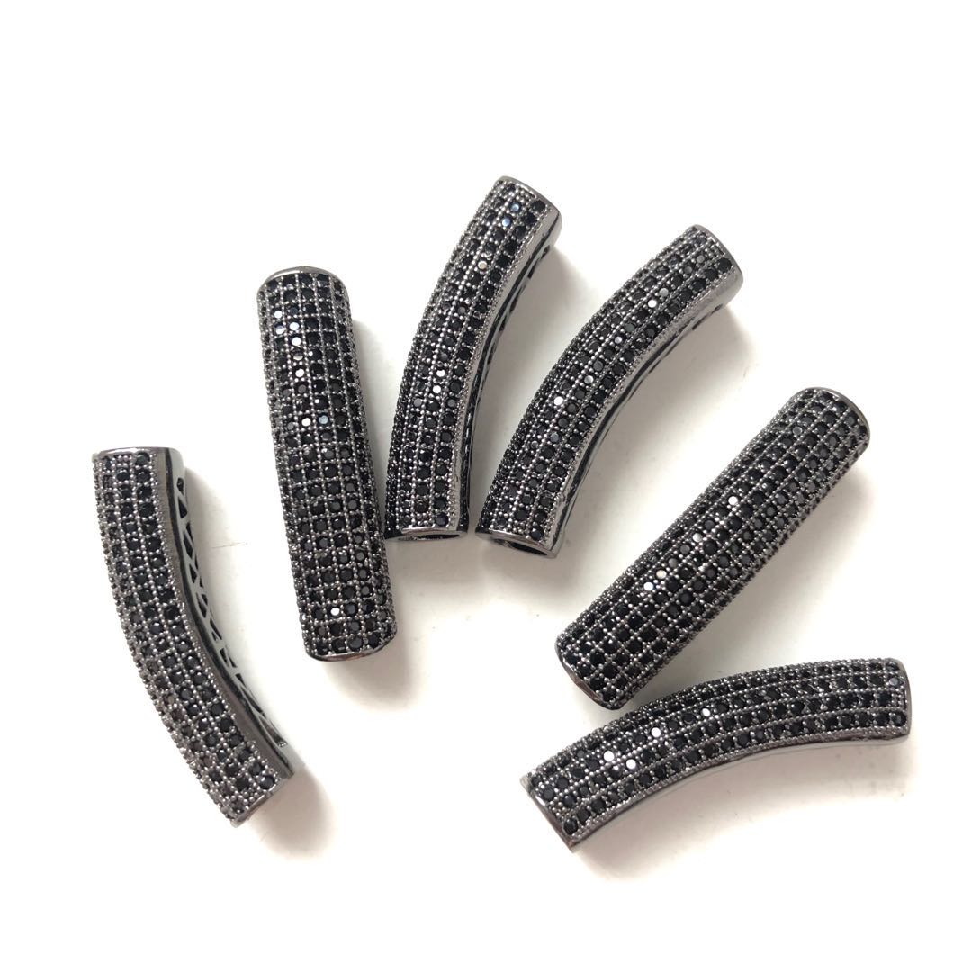 5-10pcs/lot 37.7*9mm CZ Paved Tube Bar Spacers Black on Black CZ Paved Spacers Tube Bar Centerpieces Charms Beads Beyond