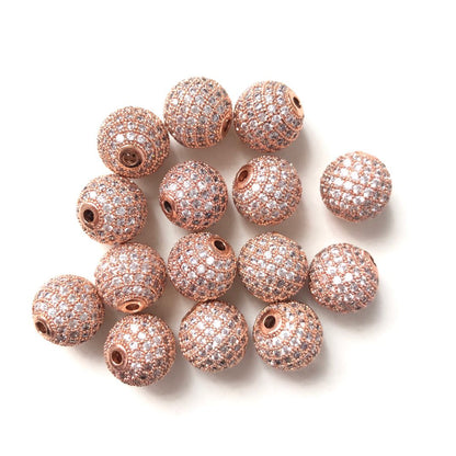 50pcs/lot 12mm Clear CZ Paved Ball Spacers Rose Gold Wholesale 12mm Beads Charms Beads Beyond