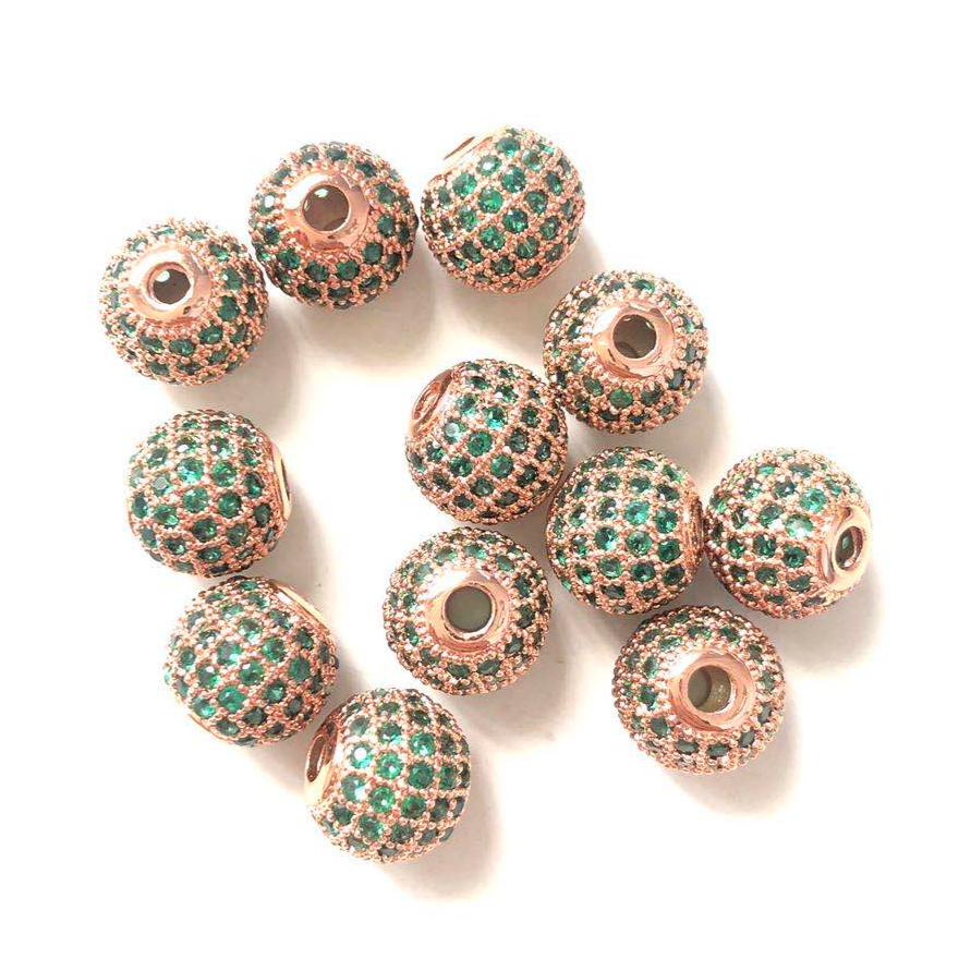 10pcs/lot 10mm Green CZ Paved Ball Spacers Rose Gold CZ Paved Spacers 10mm Beads Ball Beads Colorful Zirconia Charms Beads Beyond